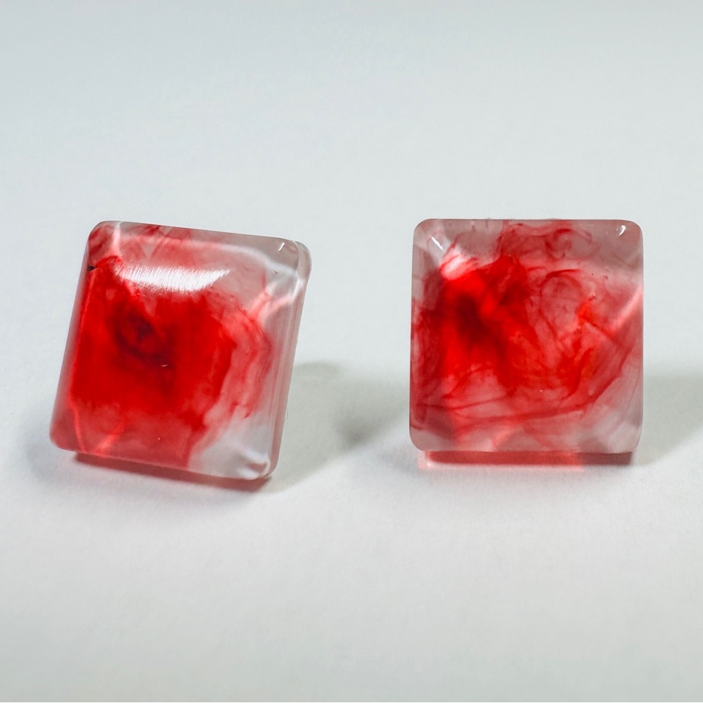 Handmade Resin Blood Red Swirl Stud Earrings 12mm